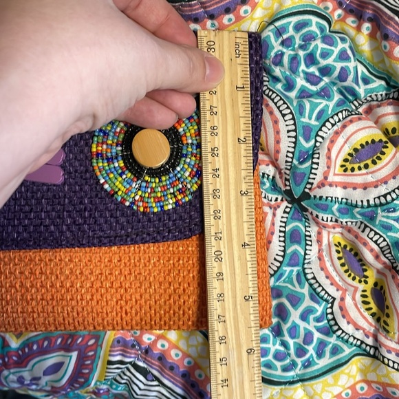 NWOT African Handmade Woven Womens Abstract Clutch Purse orange purple snap - Picture 10 of 10